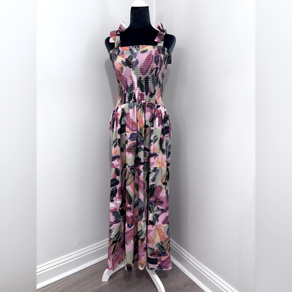 Sunday Up Floral Smocked Maxi Dress With Tie Straps Size S